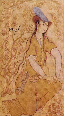 Девушка в меховой шапке. Худ. Реза Аббаси. Иран 1602г. 