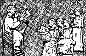 Средневековый философ и его ученики (рисунок в средневековой книге).
